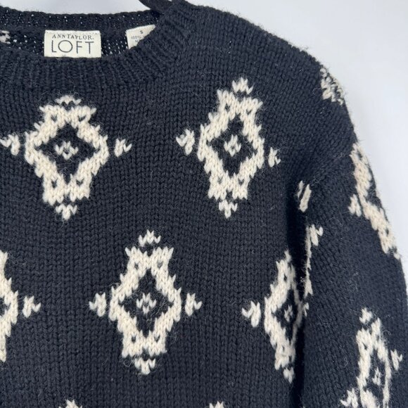 Vintage Ann Taylor Loft Women’s 100% Wool Fair Isle Nordic Ski Pullover Sweater - Picture 2 of 8